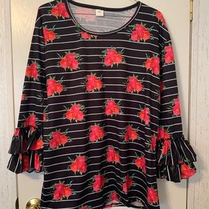 Black and white striped floral top